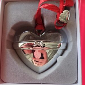 Silver Heart Trinket Box with Red Ribbon